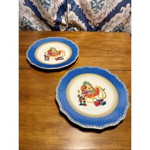 VTG Robert Stanley Home Collection Blue 2PC Christmas Nutcrackers Plates 8.8 in
